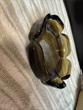 BLENKO Smoke Brown Ashtray Lotus Flower MCM trinket dish 5.75” Dia 1.25”